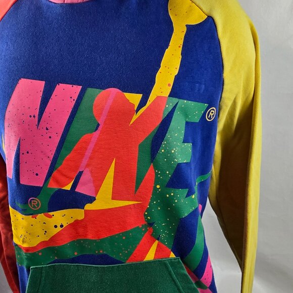 Jordan Mens Large Multicolor Graphic Hoodie Jumpman Retro 90s Style Pullover - Picture 3 of 11